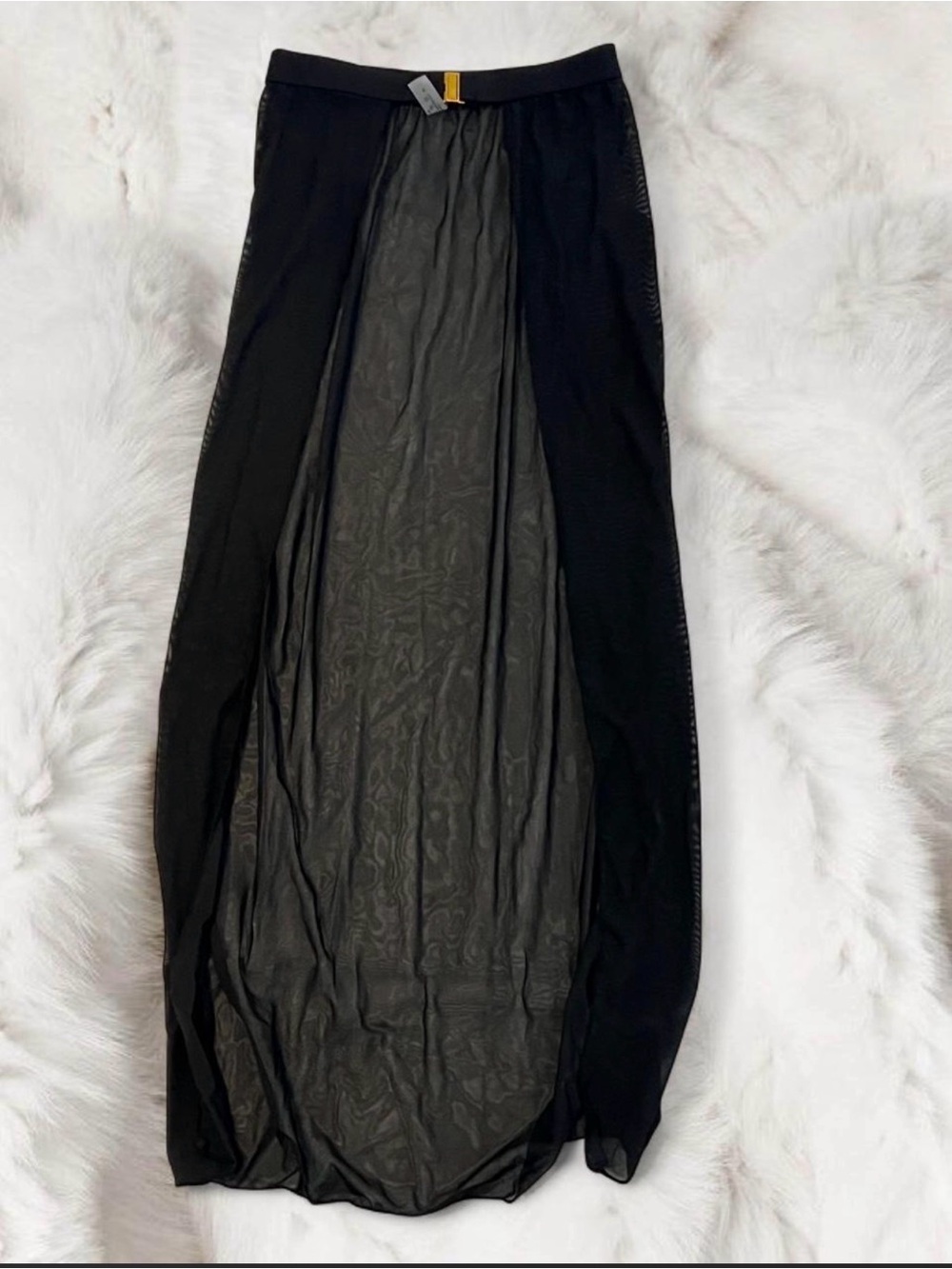 Black Sheer Mesh Maxi Swim Cover Up Gold Clasp Size M
